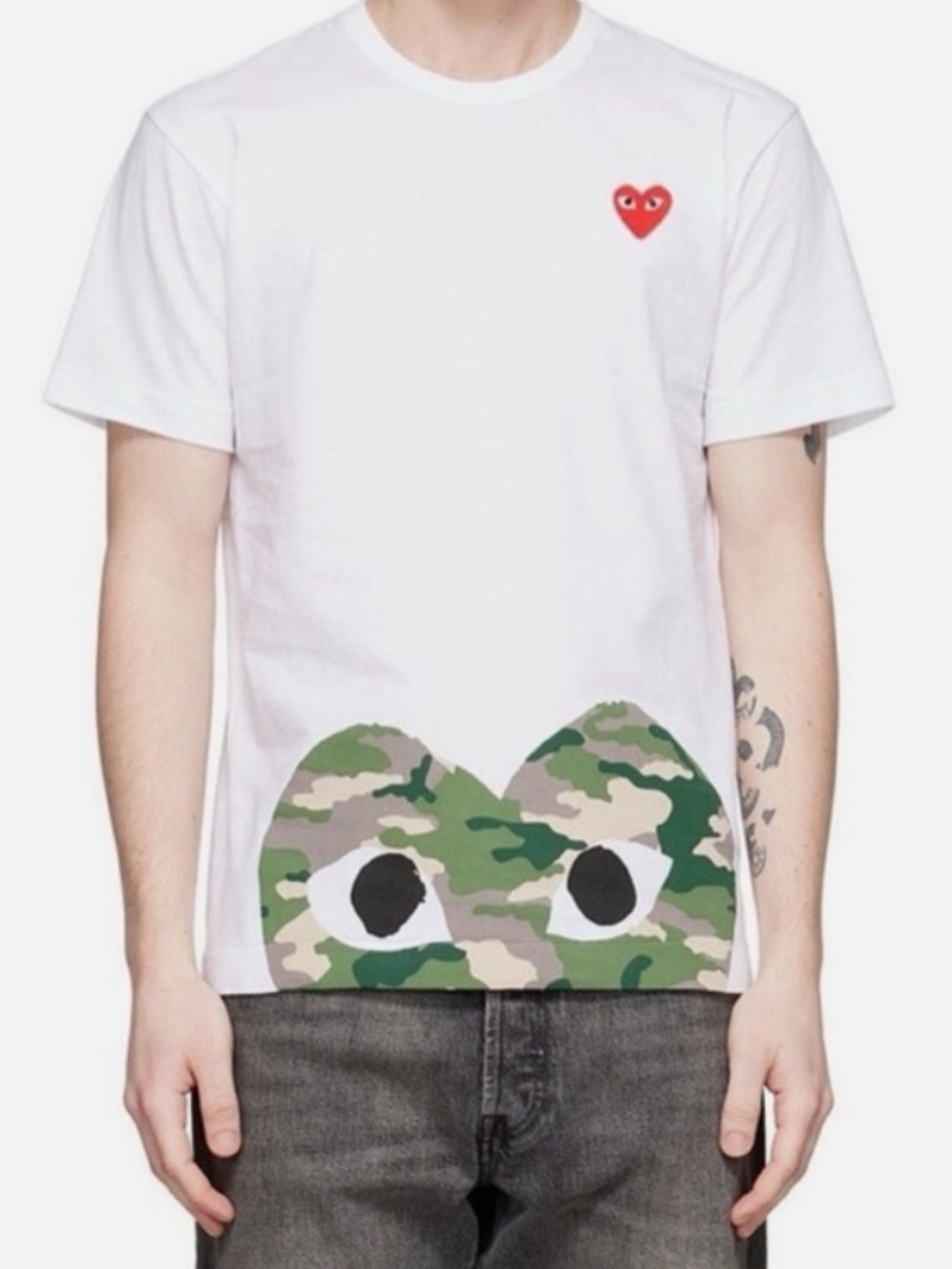 Comme des Garcons Play White Camouflage Heart Cotton T-Shirt Size Large